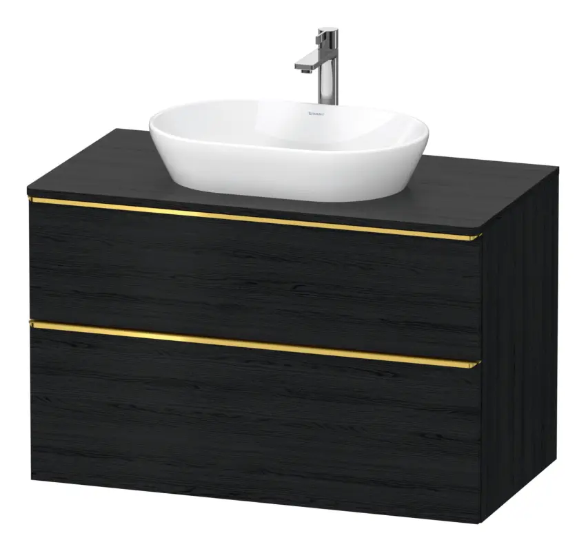 Duravit D-Neo Konsolenwaschtischunterschrank mit 2 Auszügen Griff Gold Poliert 1000 x 644 x 550 mm - Eiche Schwarz Matt Finale Aktion