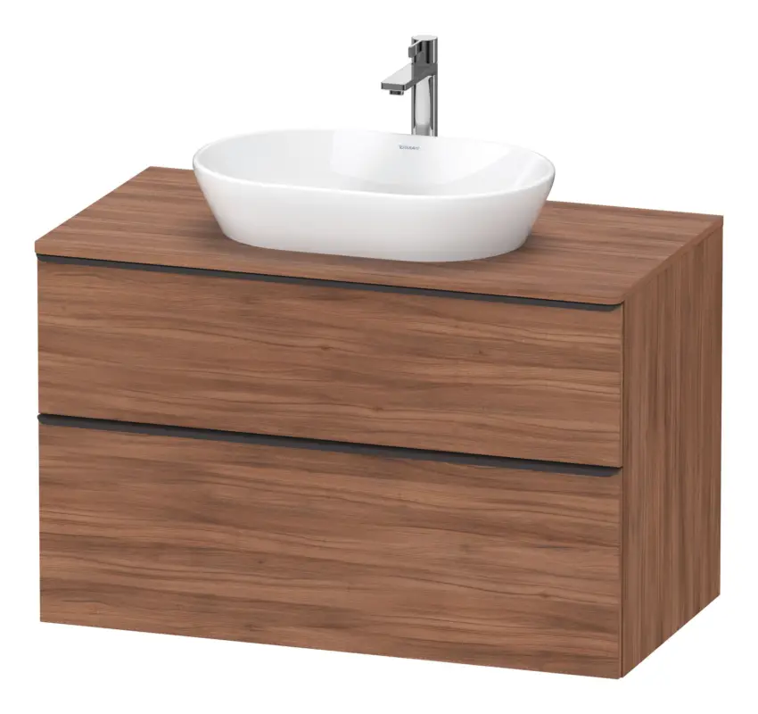 Neuheit Duravit D-Neo Konsolenwaschtischunterschrank mit 2 Auszügen Griff Diamantschwarz Matt 1000 x 644 x 550 mm - Nussbaum Matt