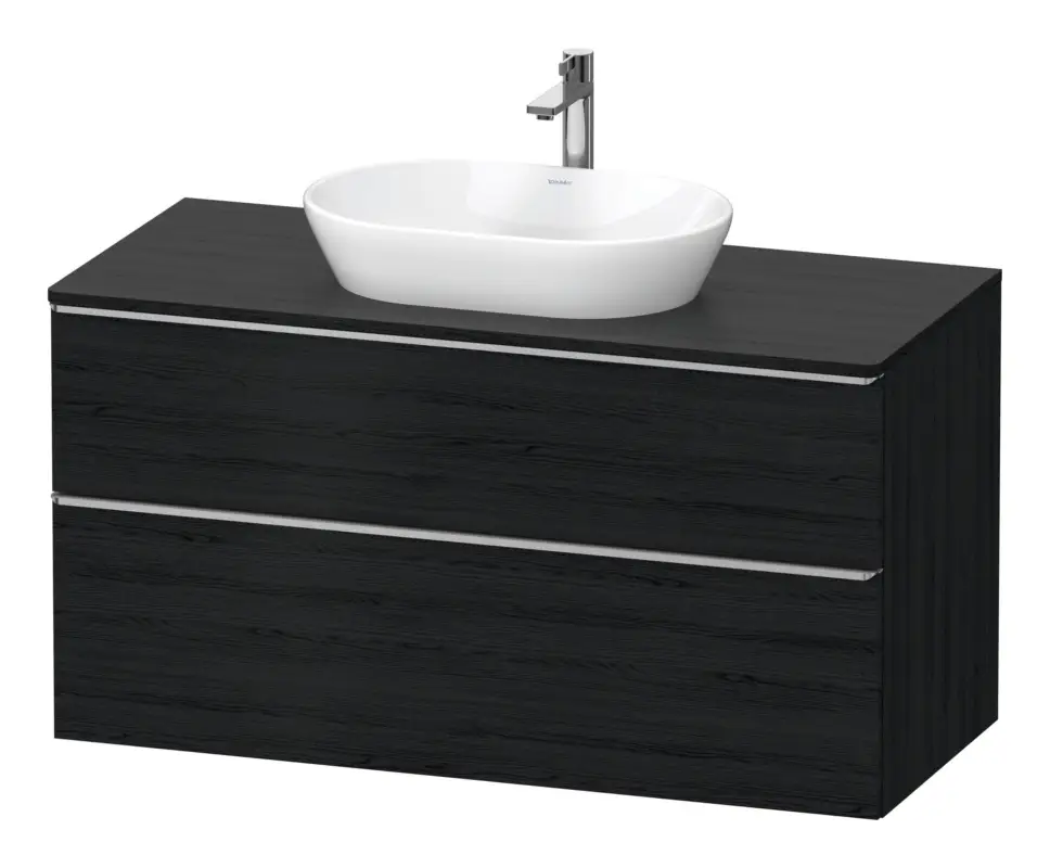 Markenprodukt Duravit D-Neo Konsolenwaschtischunterschrank mit 2 Auszügen Griff Edelstahl Gebürstet 1200 x 644 x 550 mm - Eiche Schwarz Matt