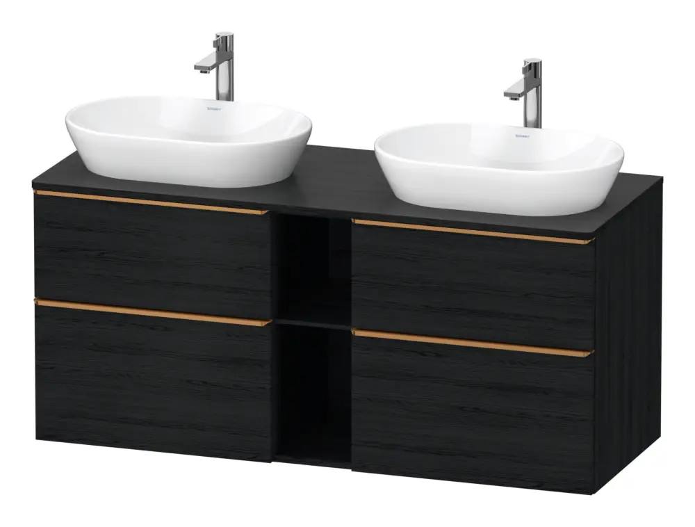 Duravit D-Neo Konsolenwaschtischunterschrank für 2 Becken mit 4 Auszügen und 2 Fächern Griff Bronze Gebürstet 1400 x 644 x 550 mm - Eiche Schwarz Matt Solange Der Vorrat Reicht