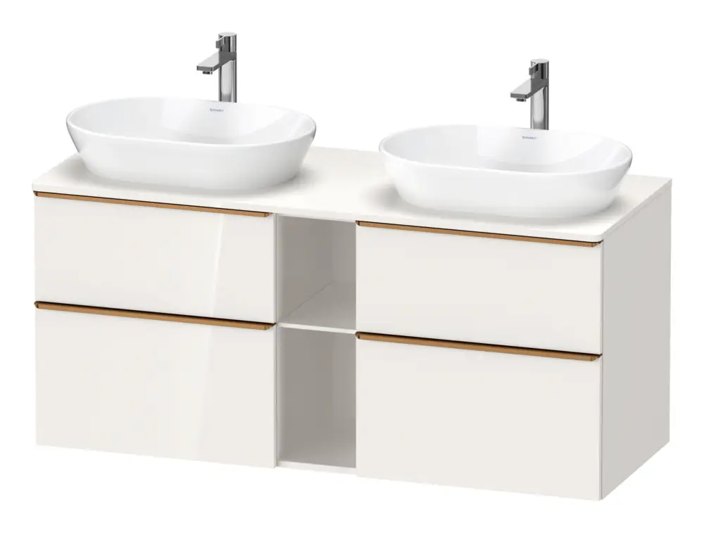 Duravit D-Neo Konsolenwaschtischunterschrank für 2 Becken mit 4 Auszügen und 2 Fächern Griff Bronze Gebürstet 1400 x 644 x 550 mm - Weiß Hochglanz Knallerangebot