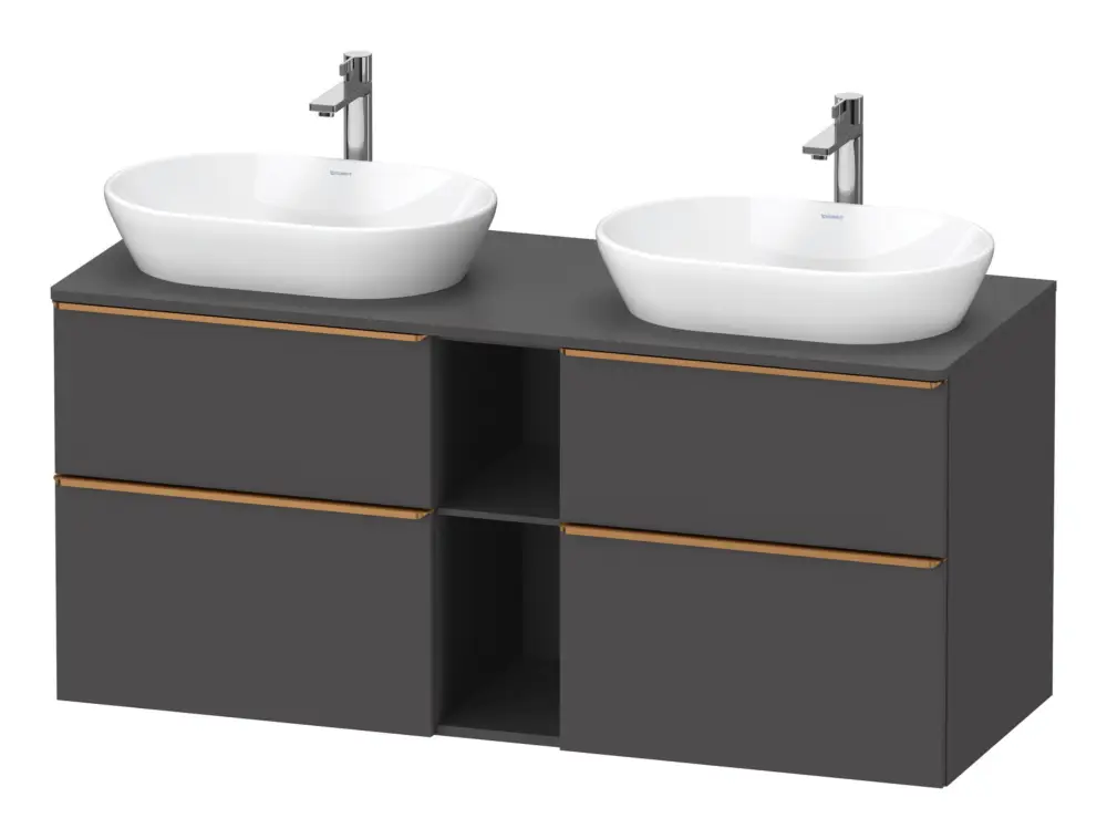 Solange Der Vorrat Reicht Duravit D-Neo Konsolenwaschtischunterschrank für 2 Becken mit 4 Auszügen und 2 Fächern Griff Bronze Gebürstet 1400 x 644 x 550 mm - Graphit Matt