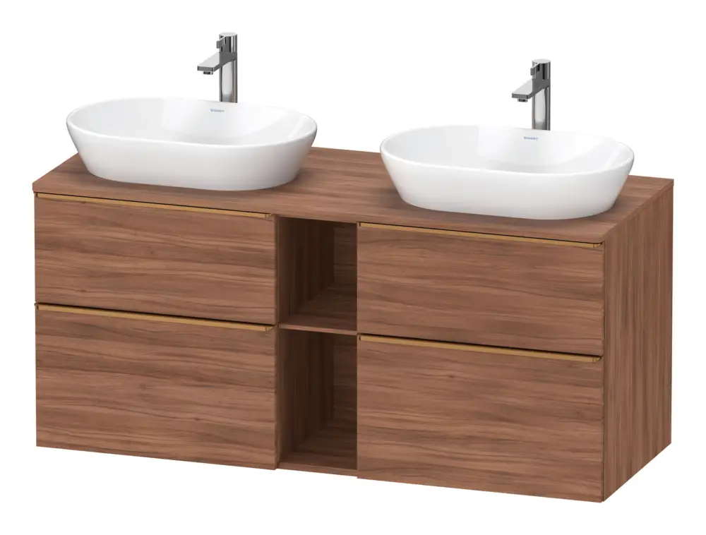 Geprüft Duravit D-Neo Konsolenwaschtischunterschrank für 2 Becken mit 4 Auszügen und 2 Fächern Griff Bronze Gebürstet 1400 x 644 x 550 mm - Nussbaum Matt