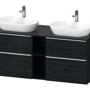 Beliebt Duravit D-Neo Konsolenwaschtischunterschrank für 2 Becken mit 4 Auszügen und 2 Fächern Griff Chrom Hochglanz 1400 x 644 x 550 mm - Eiche Schwarz Matt