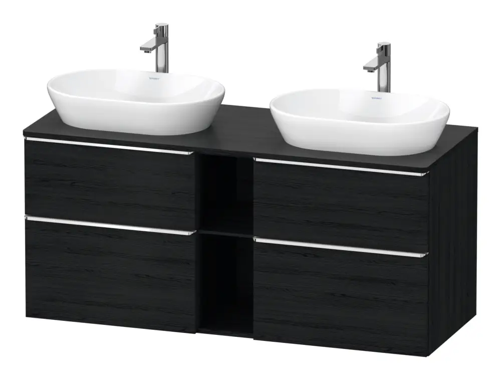 Beliebt Duravit D-Neo Konsolenwaschtischunterschrank für 2 Becken mit 4 Auszügen und 2 Fächern Griff Chrom Hochglanz 1400 x 644 x 550 mm - Eiche Schwarz Matt