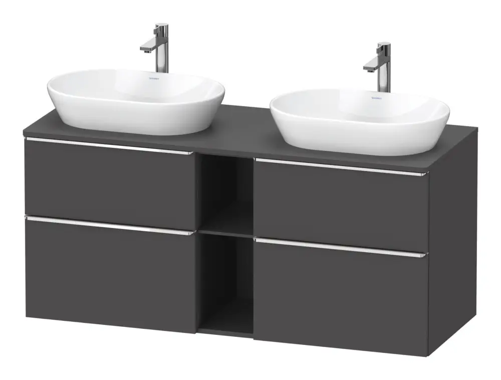 Duravit D-Neo Konsolenwaschtischunterschrank für 2 Becken mit 4 Auszügen und 2 Fächern Griff Chrom Hochglanz 1400 x 644 x 550 mm - Graphit Matt Preis Gesenkt