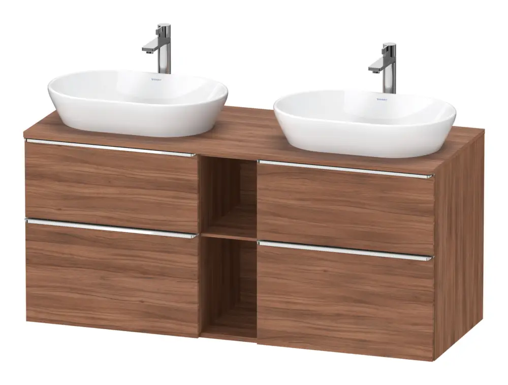 Expressversand Duravit D-Neo Konsolenwaschtischunterschrank für 2 Becken mit 4 Auszügen und 2 Fächern Griff Chrom Hochglanz 1400 x 644 x 550 mm - Nussbaum Matt