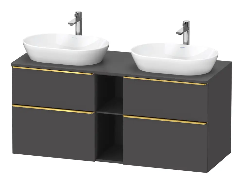 Duravit D-Neo Konsolenwaschtischunterschrank für 2 Becken mit 4 Auszügen und 2 Fächern Griff Gold Poliert 1400 x 644 x 550 mm - Graphit Matt Sichere Zahlung