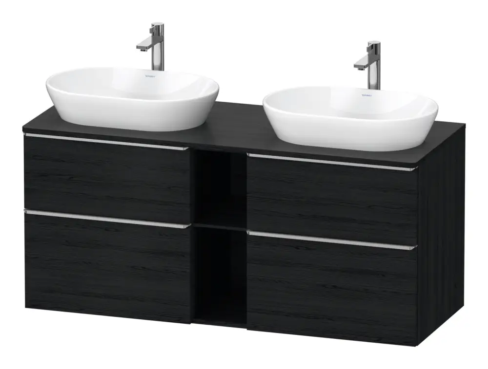 Duravit D-Neo Konsolenwaschtischunterschrank für 2 Becken mit 4 Auszügen und 2 Fächern Griff Edelstahl Gebürstet 1400 x 644 x 550 mm - Eiche Schwarz Matt Knallerangebot