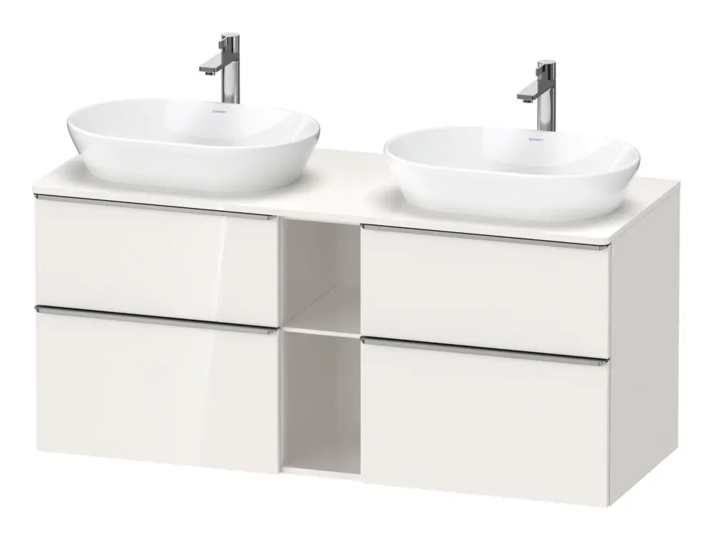 Duravit D-Neo Konsolenwaschtischunterschrank für 2 Becken mit 4 Auszügen und 2 Fächern Griff Edelstahl Gebürstet 1400 x 644 x 550 mm - Weiß Hochglanz Top-Preis