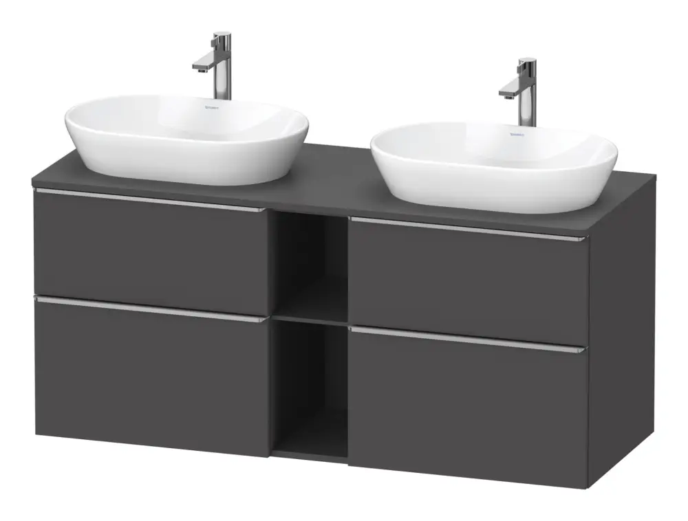 Neu Duravit D-Neo Konsolenwaschtischunterschrank für 2 Becken mit 4 Auszügen und 2 Fächern Griff Edelstahl Gebürstet 1400 x 644 x 550 mm - Graphit Matt