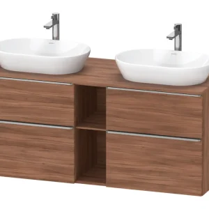 Angebot Duravit D-Neo Konsolenwaschtischunterschrank für 2 Becken mit 4 Auszügen und 2 Fächern Griff Edelstahl Gebürstet 1400 x 644 x 550 mm - Nussbaum Matt