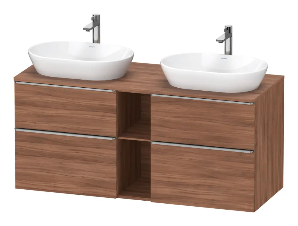 Angebot Duravit D-Neo Konsolenwaschtischunterschrank für 2 Becken mit 4 Auszügen und 2 Fächern Griff Edelstahl Gebürstet 1400 x 644 x 550 mm - Nussbaum Matt