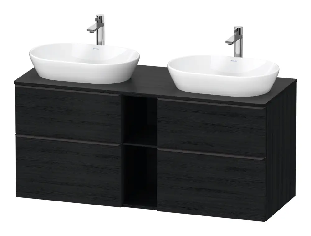 Duravit D-Neo Konsolenwaschtischunterschrank für 2 Becken mit 4 Auszügen und 2 Fächern Griff Diamantschwarz Matt 1400 x 644 x 550 mm - Eiche Schwarz Matt Neu