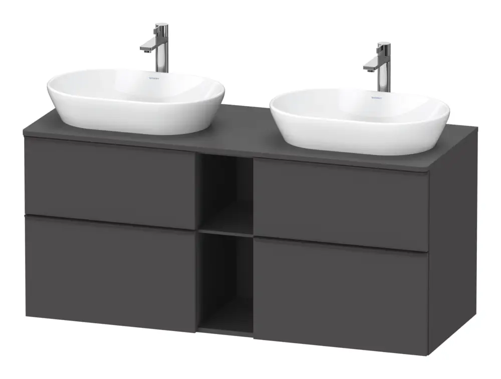 Nur Für Kurze Zeit Duravit D-Neo Konsolenwaschtischunterschrank für 2 Becken mit 4 Auszügen und 2 Fächern Griff Diamantschwarz Matt 1400 x 644 x 550 mm - Graphit Matt