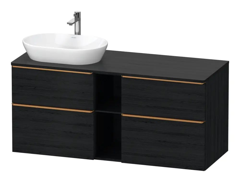 Duravit D-Neo Konsolenwaschtischunterschrank für Becken links mit 4 Auszügen und 2 Fächern Griff Bronze Gebürstet 1400 x 644 x 550 mm - Eiche Schwarz Matt Aktuell