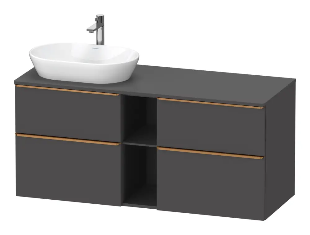 Duravit D-Neo Konsolenwaschtischunterschrank für Becken links mit 4 Auszügen und 2 Fächern Griff Bronze Gebürstet 1400 x 644 x 550 mm - Graphit Matt Direktkauf