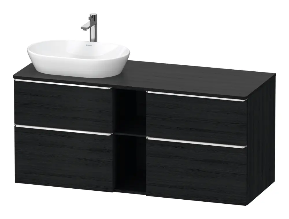 Duravit D-Neo Konsolenwaschtischunterschrank für Becken links mit 4 Auszügen und 2 Fächern Griff Chrom Hochglanz 1400 x 644 x 550 mm - Eiche Schwarz Matt Online Kaufen