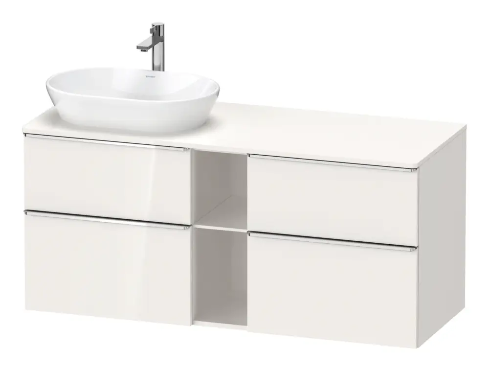 Bestpreis Duravit D-Neo Konsolenwaschtischunterschrank für Becken links mit 4 Auszügen und 2 Fächern Griff Chrom Hochglanz 1400 x 644 x 550 mm - Weiß Hochglanz