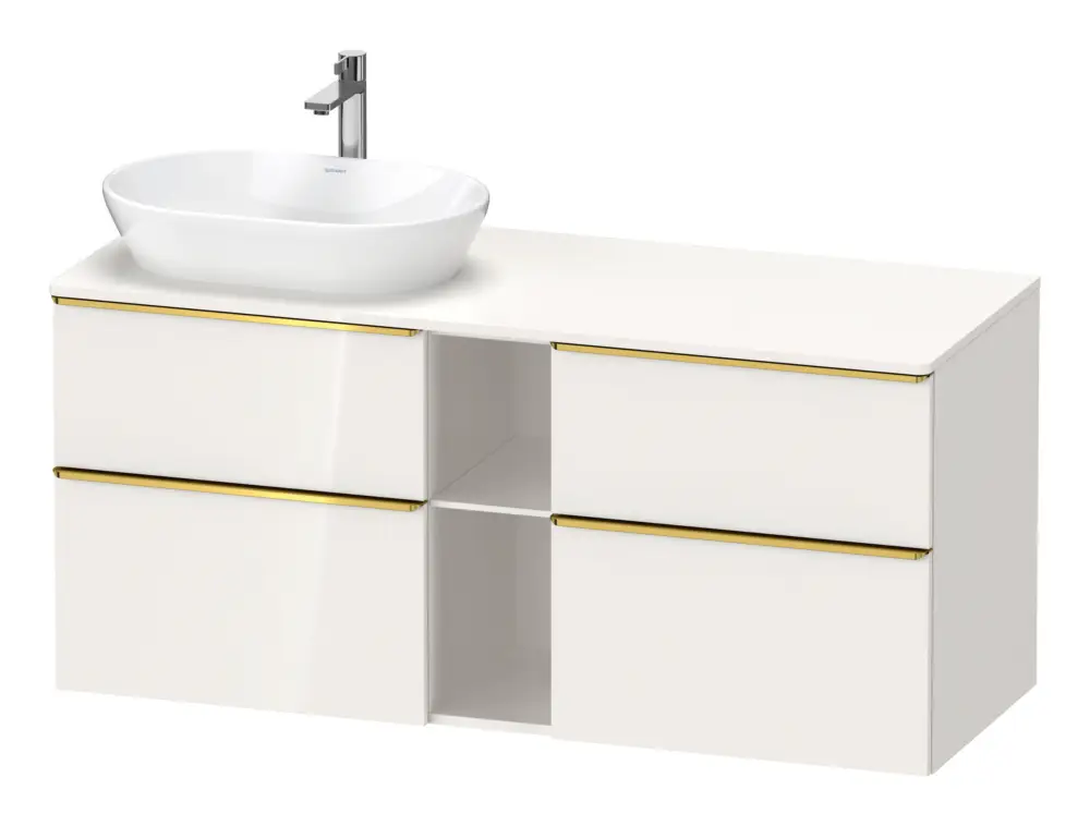 Neu Im Sortiment Duravit D-Neo Konsolenwaschtischunterschrank für Becken links mit 4 Auszügen und 2 Fächern Griff Gold Poliert 1400 x 644 x 550 mm - Weiß Hochglanz