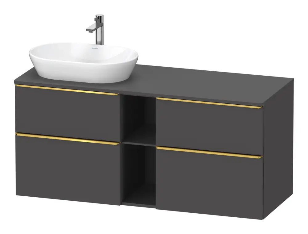 Duravit D-Neo Konsolenwaschtischunterschrank für Becken links mit 4 Auszügen und 2 Fächern Griff Gold Poliert 1400 x 644 x 550 mm - Graphit Matt Jetzt Kaufen
