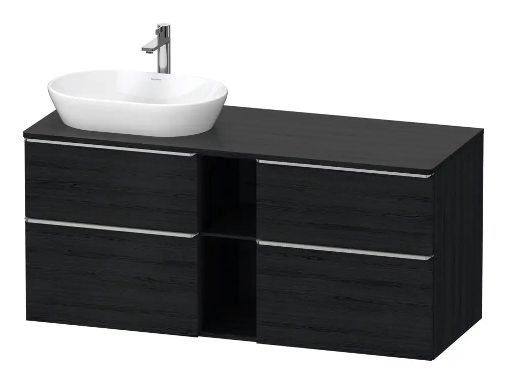 Duravit D-Neo Konsolenwaschtischunterschrank für Becken links mit 4 Auszügen und 2 Fächern Griff Edelstahl Gebürstet 1400 x 644 x 550 mm - Eiche Schwarz Matt Markenware