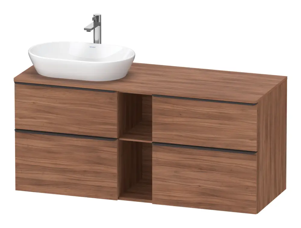 Nur Für Kurze Zeit Duravit D-Neo Konsolenwaschtischunterschrank für Becken links mit 4 Auszügen und 2 Fächern Griff Diamantschwarz Matt 1400 x 644 x 550 mm - Nussbaum Matt