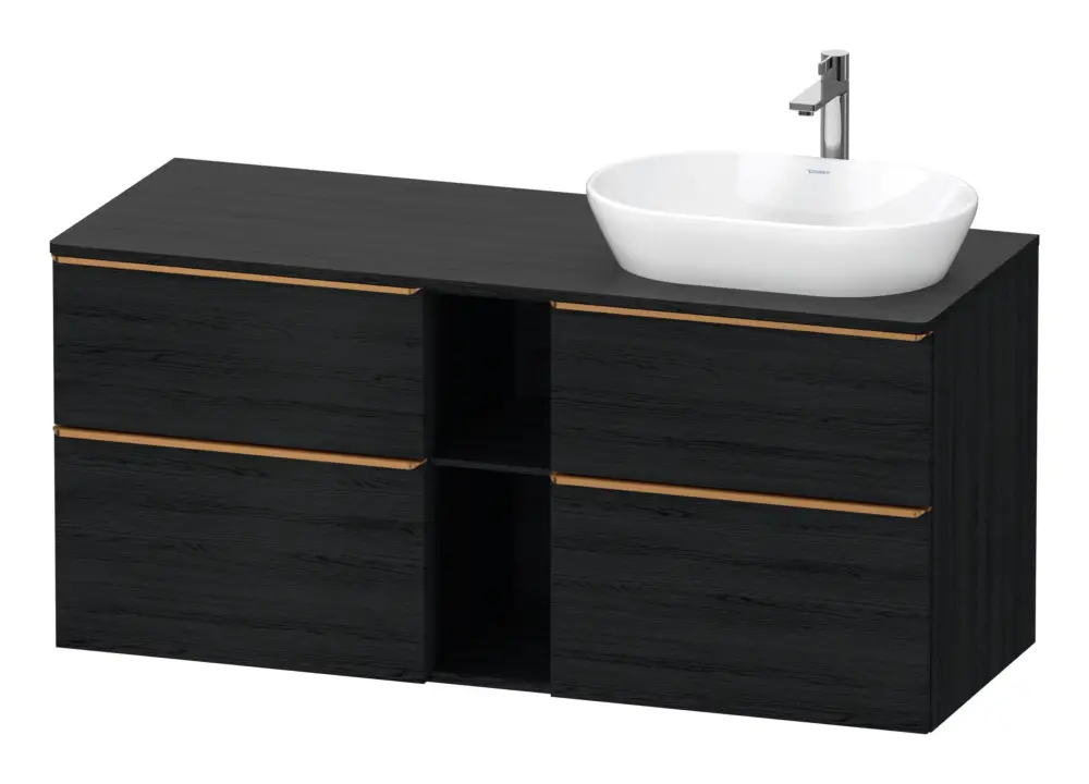 Preisreduziert Duravit D-Neo Konsolenwaschtischunterschrank für Becken rechts mit 4 Auszügen und 2 Fächern Griff Bronze Gebürstet 1400 x 644 x 550 mm - Eiche Schwarz Matt