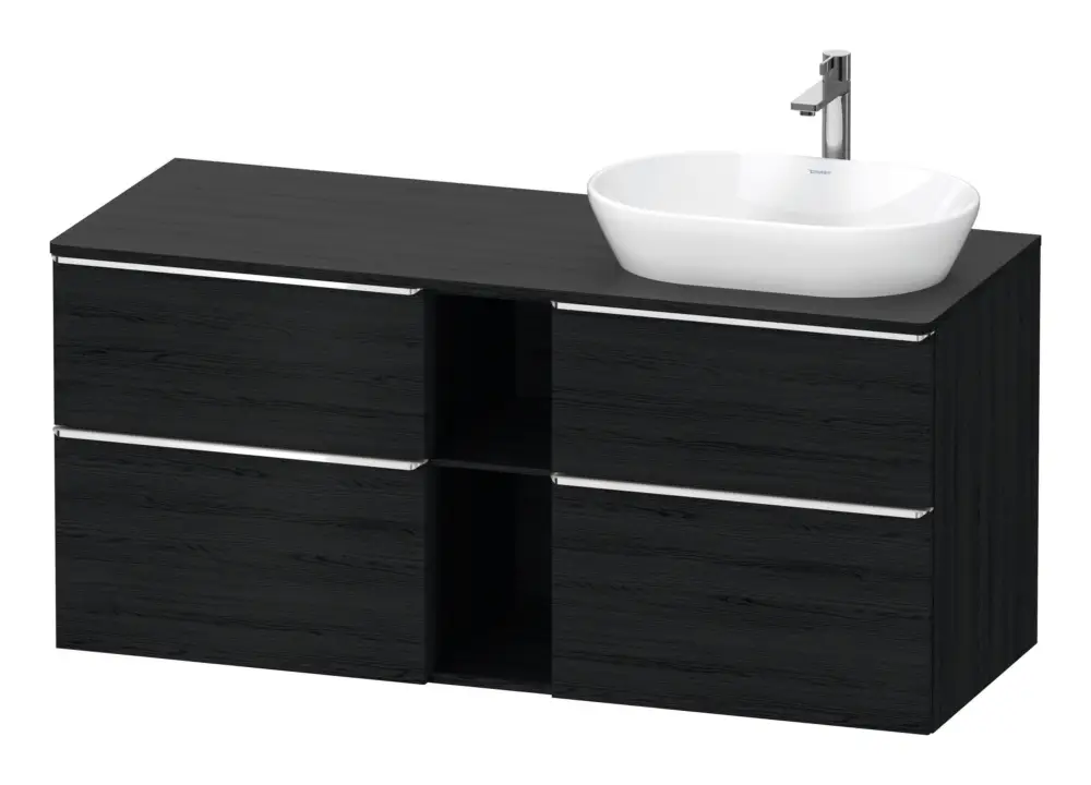 Duravit D-Neo Konsolenwaschtischunterschrank für Becken rechts mit 4 Auszügen und 2 Fächern Griff Chrom Hochglanz 1400 x 644 x 550 mm - Eiche Schwarz Matt Aktuell