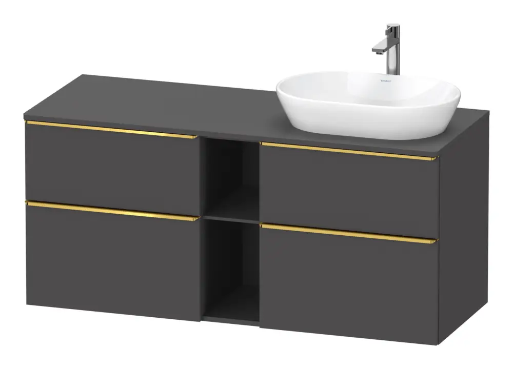 Duravit D-Neo Konsolenwaschtischunterschrank für Becken rechts mit 4 Auszügen und 2 Fächern Griff Gold Poliert 1400 x 644 x 550 mm - Graphit Matt Highlight