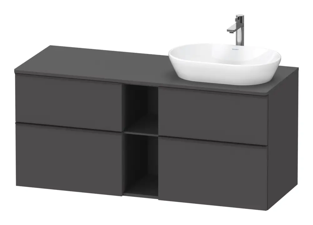 Duravit D-Neo Konsolenwaschtischunterschrank für Becken rechts mit 4 Auszügen und 2 Fächern Griff Diamantschwarz Matt 1400 x 644 x 550 mm - Graphit Matt Neue Kollektion