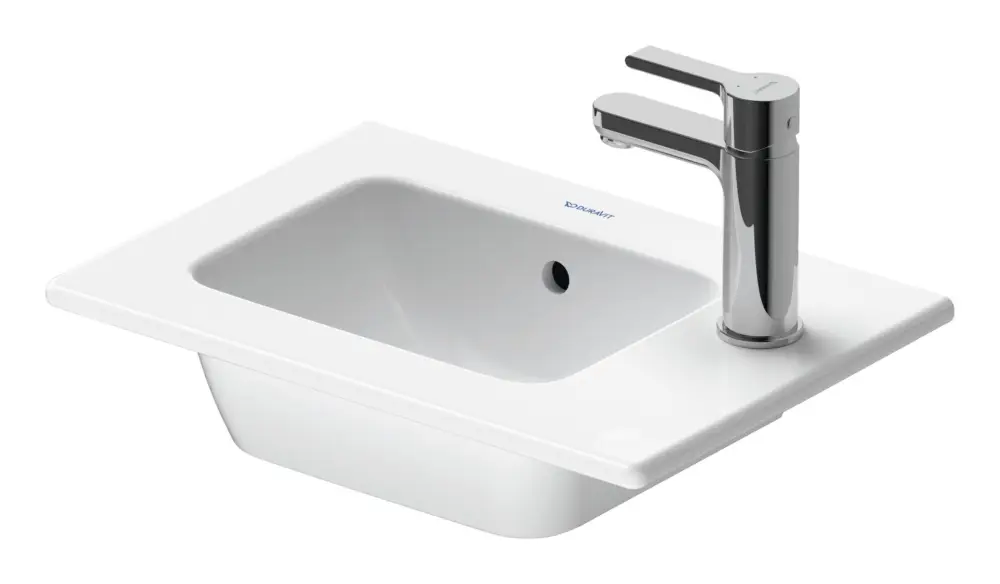 Duravit ME by Starck Möbelhandwaschbecken mit 1 Hahnloch ohne Überlauf 430 x 300 mm - Weiß Seidenmatt mit DuraShield Markenprodukt