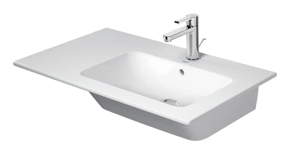 Duravit ME by Starck Möbelwaschtisch Becken rechts ohne Hahnloch mit Überlauf 830 x 490 mm - Weiß Seidenmatt mit DuraShield Knallerangebot