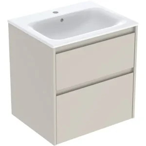 Heißes Angebot Geberit Renova Plan Komplett-Set mit 2 Schubladen 600 x 621 x 480 mm - Sandgrau lackiert seidenmatt mit KeraTect