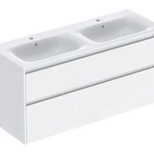 Abverkauf Geberit Renova Plan Komplett-Set mit Doppelwaschtisch mit 2 Schubladen 1300 x 621 x 480 mm - Weiß lackiert seidenglanz