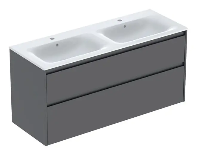 Geberit Renova Plan Komplett-Set mit Doppelwaschtisch mit 2 Schubladen 1300 x 621 x 480 mm - Lava lackiert seidenmatt Wochenendangebot
