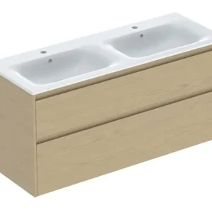 Sale Geberit Renova Plan Komplett-Set mit Doppelwaschtisch mit 2 Schubladen 1300 x 621 x 480 mm - Eiche natur mit KeraTect