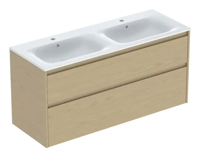 Sale Geberit Renova Plan Komplett-Set mit Doppelwaschtisch mit 2 Schubladen 1300 x 621 x 480 mm - Eiche natur mit KeraTect