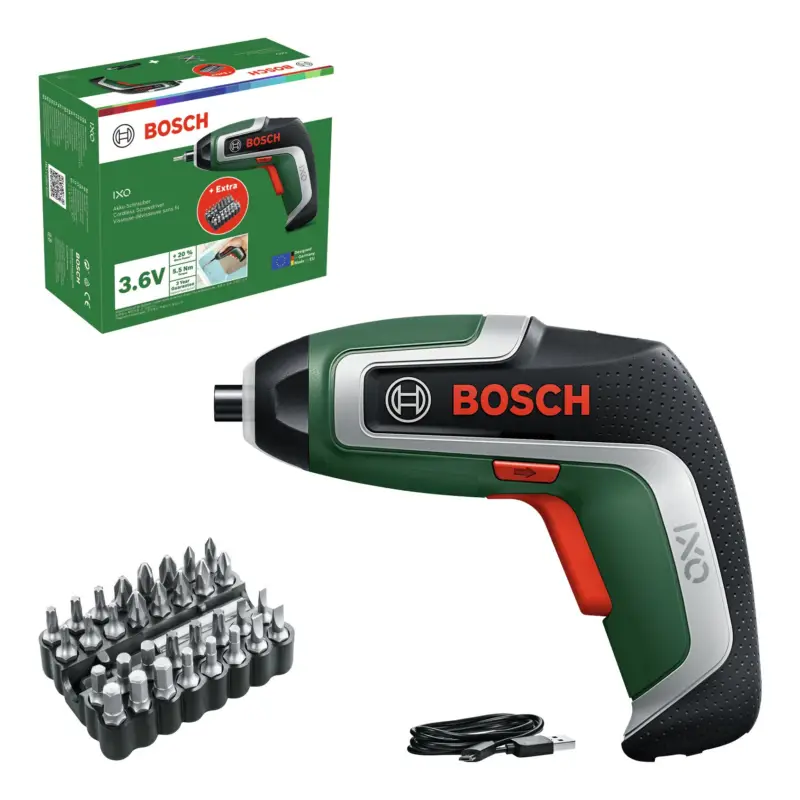 Bosch Akku-Schrauber IXO 7 Bit-Set mit integriertem Akku mit 32-tlg. Schrauberbit-Set - im Karton Solange Der Vorrat Reicht