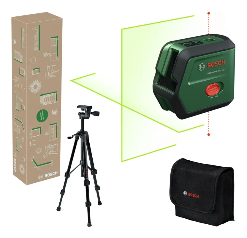 Begrenztes Angebot Bosch Kreuzlinien-Laser AdvancedLevel 2G Set mit 1x Akku 3,6V 2 Ah & Stativ TT 120 - in Tasche
