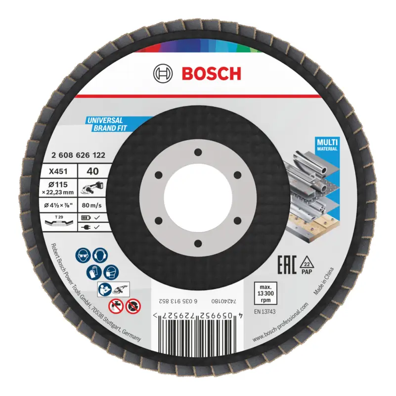 Billig Bosch Line X451 Fächerschleifscheibe, 115 x 22,23 mm, K40, Z29 - 15er Pack
