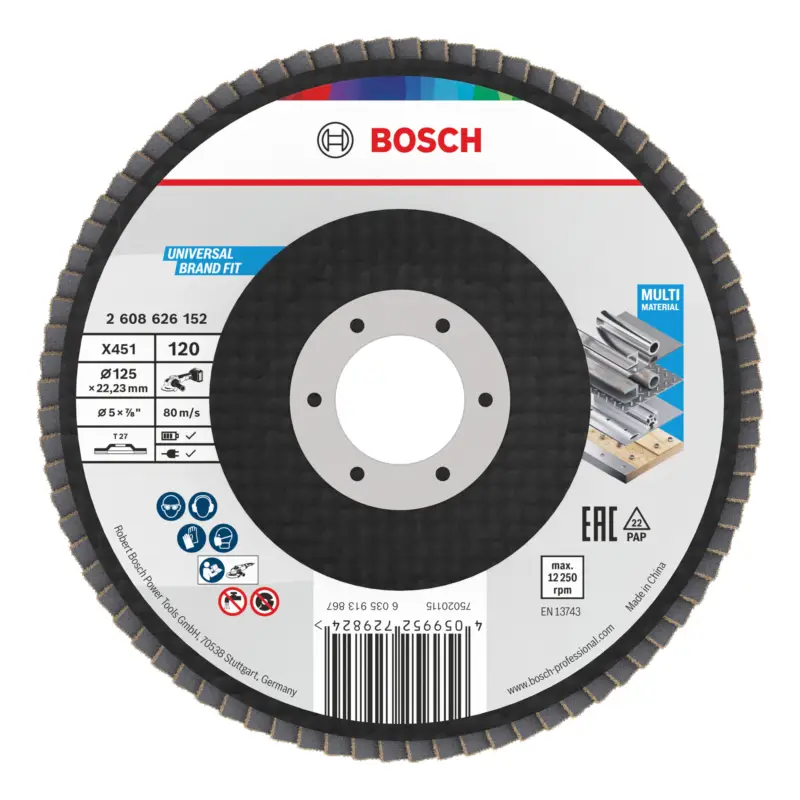 Bosch Line X451 Fächerschleifscheibe, 125 x 22,23 mm, K120, Z27 - 15er Pack Rabatt