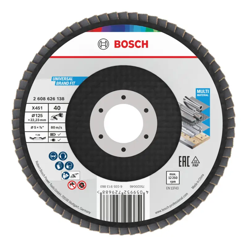Bosch Line X451 Fächerschleifscheibe, 125 x 22,23 mm, K40, Z29 - 15er Pack Top-Angebot