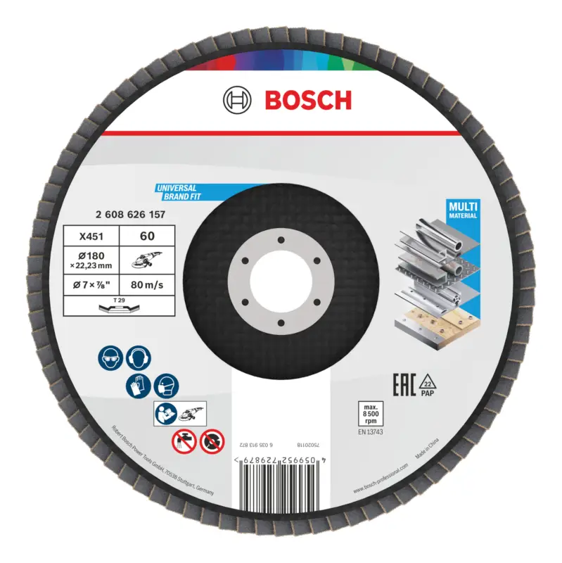 Sonderaktion Bosch Line X451 Fächerschleifscheibe, 180 x 22,23 mm, K60, Z29 - 15er Pack (Verpackungseinheit 15 Stück)