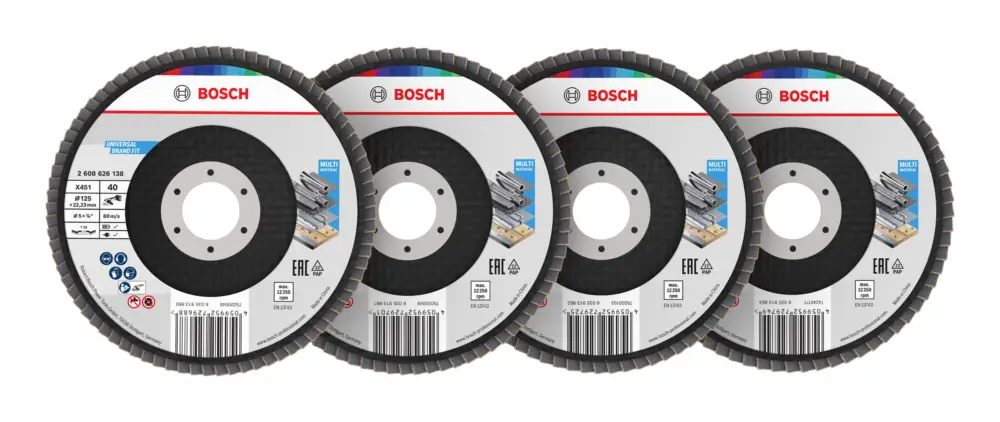 Bosch Line X451 Fächerschleifscheiben-Set, 125 x 22,23 mm, K40/K60/K80/K120, Z29, 60-teilig Ausverkauf