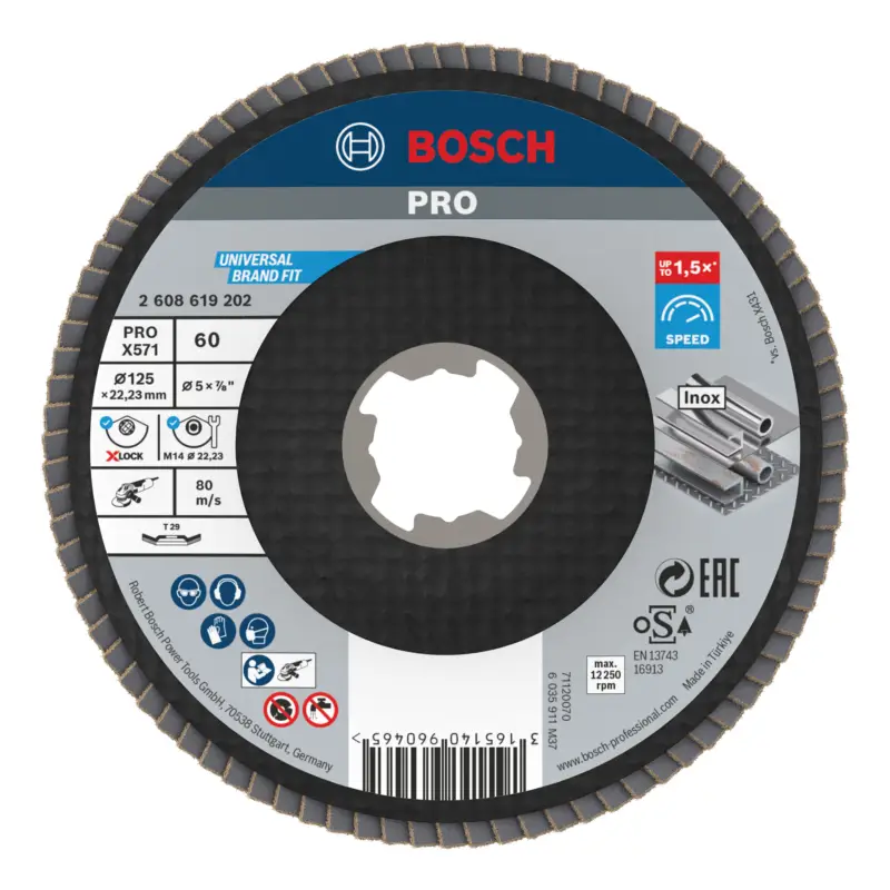 Billig Bosch Pro X571 X-Lock Fächerschleifscheibe, gewinkelt, 125 mm, G60 (Verpackungseinheit 10 Stück)