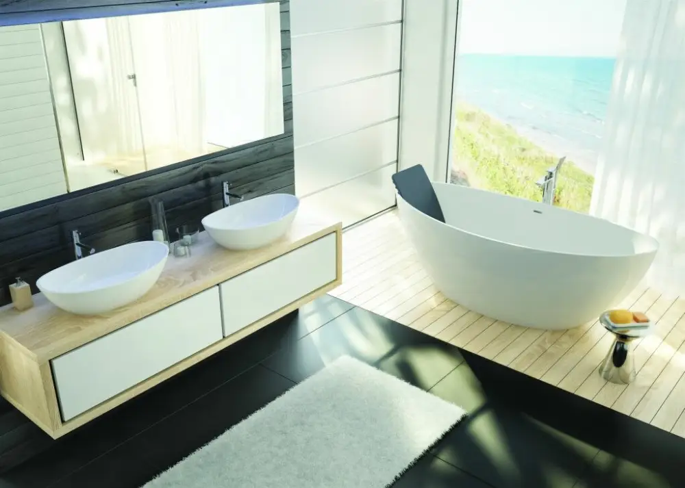 Neu Hoesch Namur Aufsatz-Waschbecken ohne Hahnloch 700 x 400 mm - Mattweiß