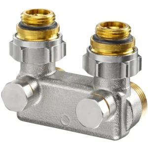 OVENTROP Umlenkstück mit Absperrung Winkelform G ½ AG x G ¾ AG Messing - vernickelt Echt