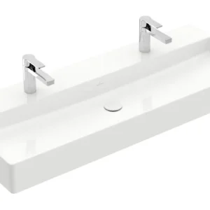 Villeroy & Boch Memento 2.0 Waschbecken für Möbel mit 2 Hahnlöchern ohne Überlauf Unterseite geschliffen 1200 x 470 x 150 mm - Weiß Alpin Mega-Angebot