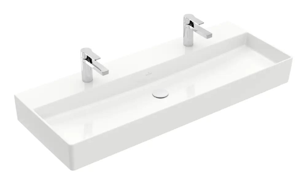 Villeroy & Boch Memento 2.0 Waschbecken für Möbel mit 2 Hahnlöchern ohne Überlauf Unterseite geschliffen 1200 x 470 x 150 mm - Weiß Alpin Mega-Angebot